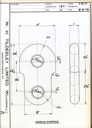 Barzillai Hingley & Sons LTD  Medium Stopper WH Tildesley Forging Technical Drawing