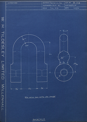 Barzillai Hingley & Sons LTD  Shackle WH Tildesley Forging Technical Drawing