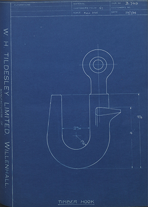 Barzillai Hingley & Sons LTD  Timber Hook WH Tildesley Forging Technical Drawing