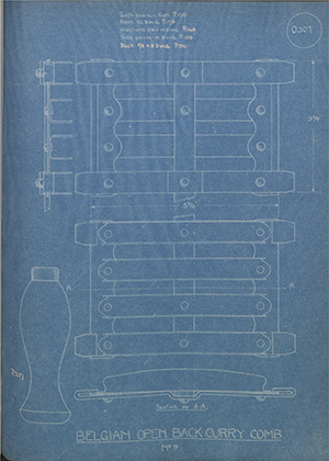 Belgian Open Back Curry Comb WH Tildesley Forging Technical Drawing