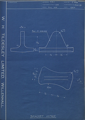 Blackburn Aircraft LTD ASB50/B Bracket Hinge WH Tildesley Forging Technical Drawing