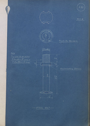 Blackwells Electrical Supplies Ltd Steel Bolt WH Tildesley Forging Technical Drawing