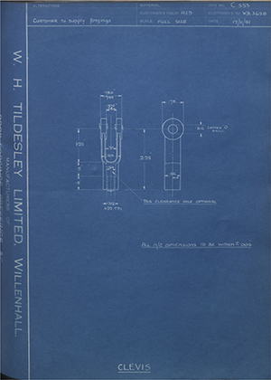 Bowden Engineers WB3628 Clevis WH Tildesley Forging Technical Drawing