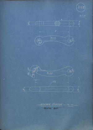 Bradoon Stamping - No62 - Centre Butt WH Tildesley Forging Technical Drawing