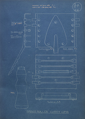 Brass Roller Curry Comb WH Tildesley Forging Technical Drawing