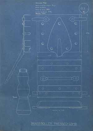 Brass Roller Pressed Comb WH Tildesley Forging Technical Drawing