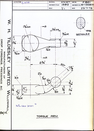 Bristol Cars 411-1-2205-S Torque Arm WH Tildesley Forging Technical Drawing