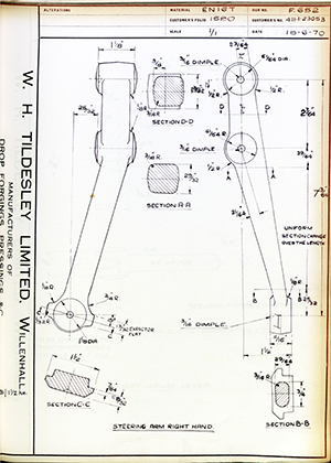 Bristol Cars 411-1-23053 Steering Arm Right Hand WH Tildesley Forging Technical Drawing