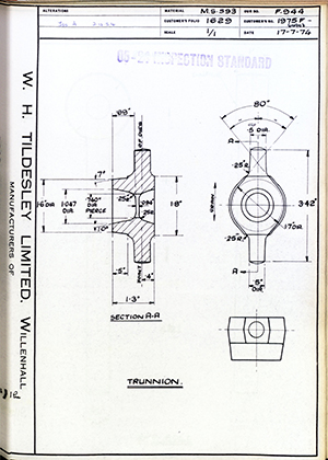 British Aircraft Corporation 1975F-60903 Trunnion WH Tildesley Forging Technical Drawing