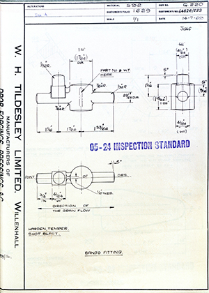 British Aircraft Corporation 64826/223 Banjo Fitting WH Tildesley Forging Technical Drawing