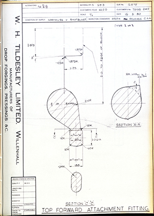 British Aircraft Corporation 70116/24F Top Forward Attachment Fitting WH Tildesley Forging Technical Drawing