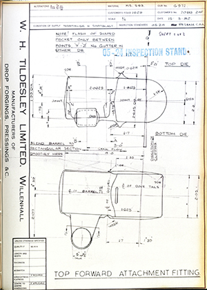 British Aircraft Corporation 70116/24F Top Forward Attachment Fitting WH Tildesley Forging Technical Drawing