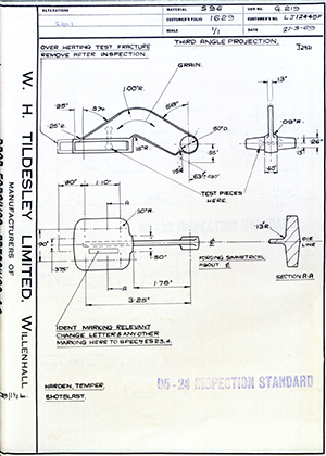 British Aircraft Corporation LJ12445F  WH Tildesley Forging Technical Drawing