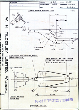 British Aircraft Corporation LJ12461F Bracket - Hinge WH Tildesley Forging Technical Drawing