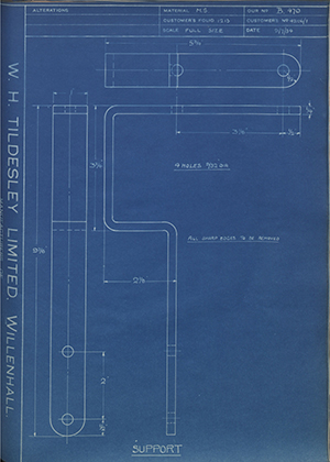 British Celanese LTD 43106/1 Support WH Tildesley Forging Technical Drawing