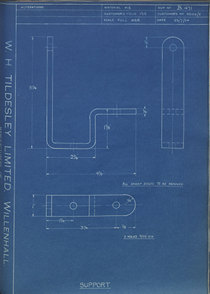 British Celanese LTD 43106/2 Support WH Tildesley Forging Technical Drawing