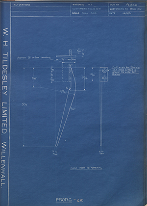 British Celanese LTD 956CW Prong - LH WH Tildesley Forging Technical Drawing