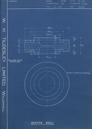 British Oxygen Co LTD 123785 Location Wheel WH Tildesley Forging Technical Drawing