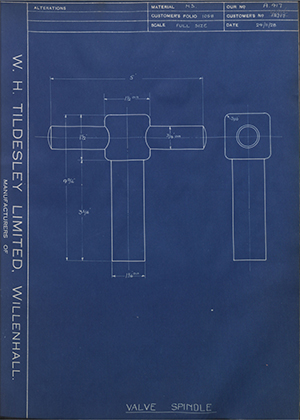 British Oxygen Co LTD 12717 / 49706 Valve Spindle WH Tildesley Forging Technical Drawing