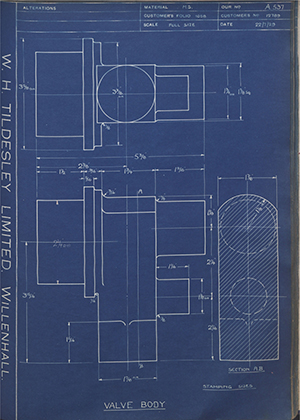 British Oxygen Co LTD 12789 Valve Body WH Tildesley Forging Technical Drawing