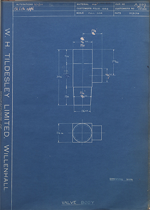 British Oxygen Co LTD 14582 / 36419 Valve Body WH Tildesley Forging Technical Drawing