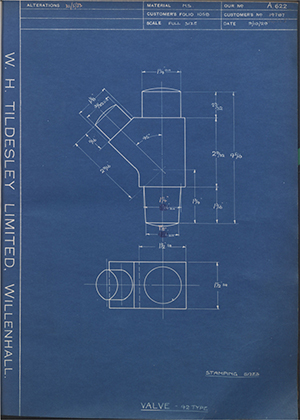 British Oxygen Co LTD 14787 / 44365 Valve - 42 Type WH Tildesley Forging Technical Drawing