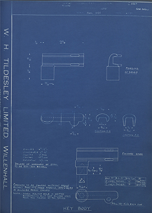 British Oxygen Co LTD 34360 Key Body WH Tildesley Forging Technical Drawing