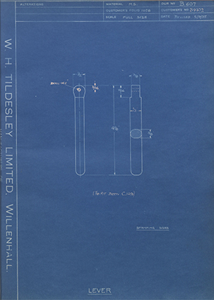 British Oxygen Co LTD 34372 Lever WH Tildesley Forging Technical Drawing