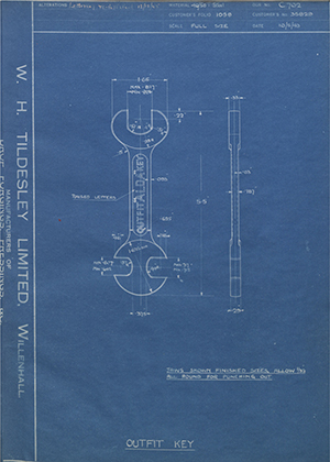 British Oxygen Co LTD 35829 Outfit Key WH Tildesley Forging Technical Drawing