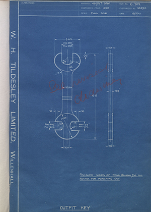 British Oxygen Co LTD 35829 Outfit Key WH Tildesley Forging Technical Drawing