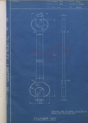 British Oxygen Co LTD 35831 Cylinder Key WH Tildesley Forging Technical Drawing