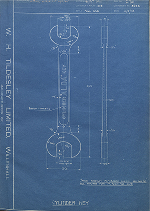 British Oxygen Co LTD 35831 Cylinder Key WH Tildesley Forging Technical Drawing