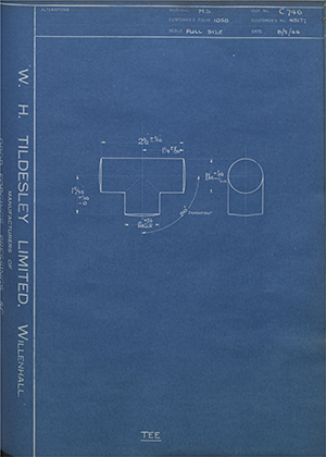 British Oxygen Co LTD 45177 Tee WH Tildesley Forging Technical Drawing