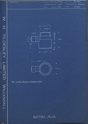 British Oxygen Co LTD 50646 Bottom Plug WH Tildesley Forging Technical Drawing