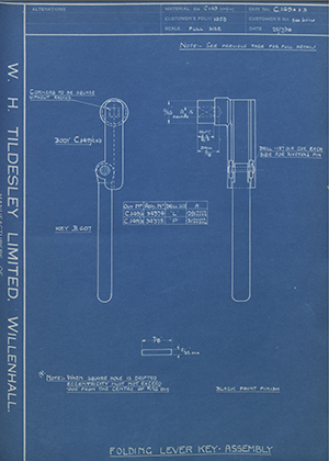 British Oxygen Co LTD  Folding Lever Key - Assembly WH Tildesley Forging Technical Drawing