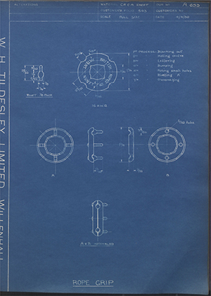 British Ropes LTD  Rope Grip WH Tildesley Forging Technical Drawing