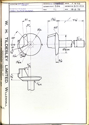 British United Shoe Machinery Co BHSS1099 WH Tildesley Forging Technical Drawing