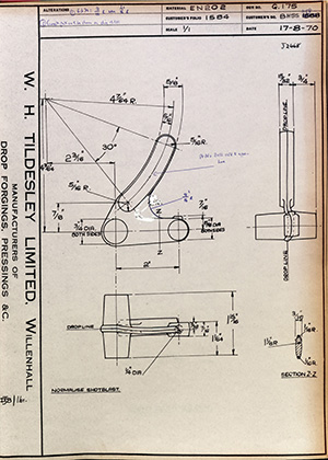 British United Shoe Machinery Co BHSS1158 WH Tildesley Forging Technical Drawing