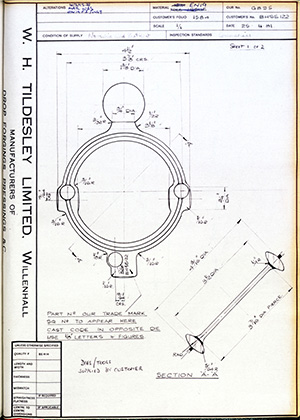 British United Shoe Machinery Co BHSS122 WH Tildesley Forging Technical Drawing