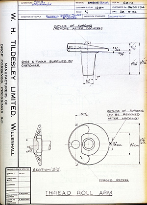 British United Shoe Machinery Co BHSS194 WH Tildesley Forging Technical Drawing