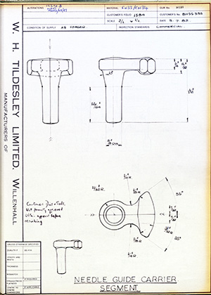 British United Shoe Machinery Co BHSS335 Needle Guide Carrier Segment WH Tildesley Forging Technical Drawing