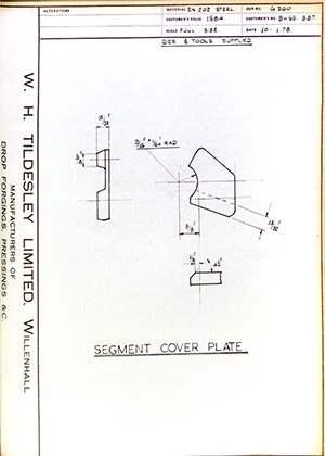 British United Shoe Machinery Co BHSS337 Segment Cover Plate WH Tildesley Forging Technical Drawing