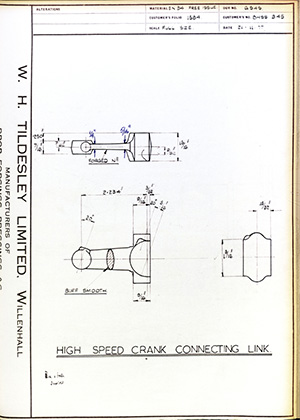 British United Shoe Machinery Co BHSS345 High Speed Crank Connecting Link WH Tildesley Forging Technical Drawing