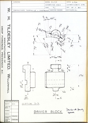 British United Shoe Machinery Co BUHL282 Driver Block WH Tildesley Forging Technical Drawing