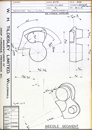 British United Shoe Machinery Co D8322 ORL182Z Needle Segment WH Tildesley Forging Technical Drawing