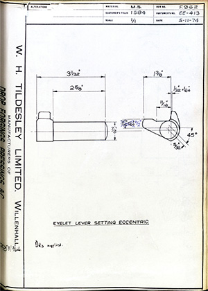 British United Shoe Machinery Co EE413 Eyelet Lever Setting Eccentric WH Tildesley Forging Technical Drawing