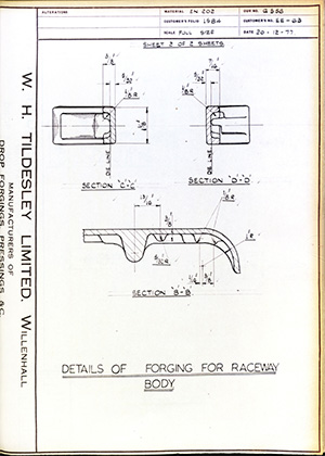 British United Shoe Machinery Co EE63 Details of Forging for Raceway Body WH Tildesley Forging Technical Drawing