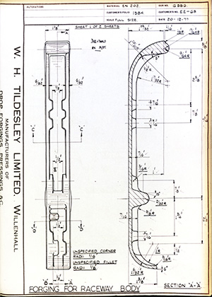 British United Shoe Machinery Co EE63 Forging for Raceway Body WH Tildesley Forging Technical Drawing