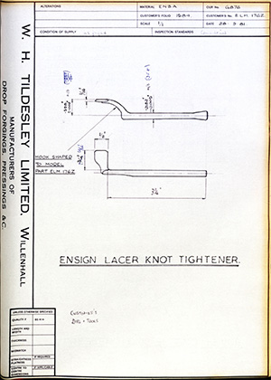 British United Shoe Machinery Co ELM176Z Ensign Lacer Knot Tightener WH Tildesley Forging Technical Drawing