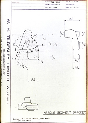 British United Shoe Machinery Co Needle Segment Bracket WH Tildesley Forging Technical Drawing